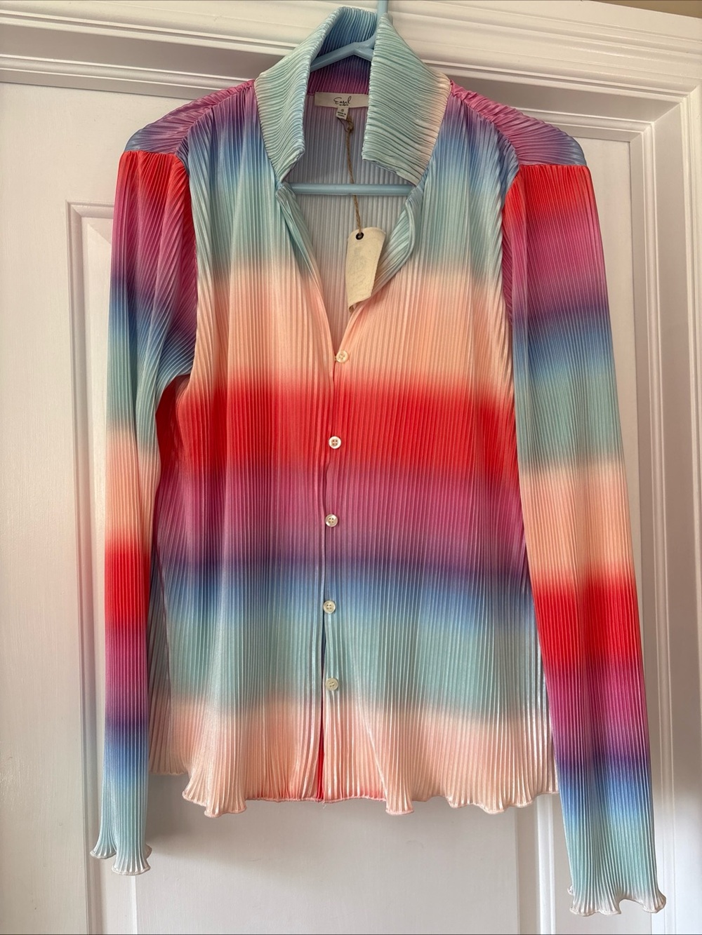 New women’s  Easel Pleased Blouse Long  Sleeve  Button Down Shirt S Multi Color